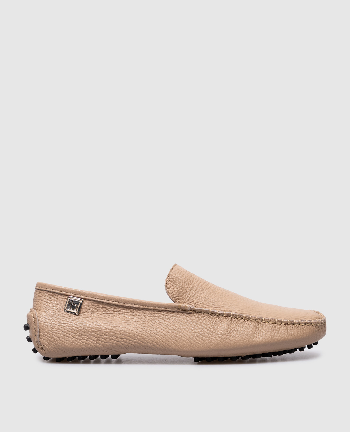 Beige leather moccasins with logo
