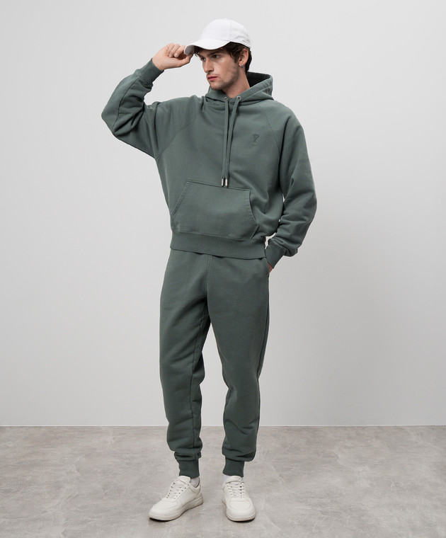 Ami Paris Зеленые худи с вышивкой логотипа USW240JE0091 изображение 2