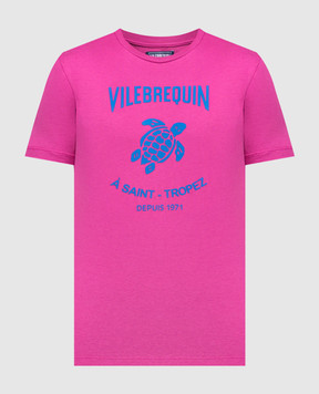 Vilebrequin Фиолетовая футболка Turtle Logo с фактурным логотипом PTSAP379