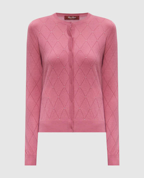 Max Mara Розовый кардиган VANDEA из шерсти и шелка с кристаллами. VANDEA