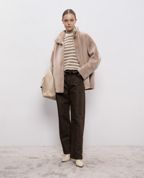 Brunello Cucinelli Бежевий гольф з кашеміром та шовком з люрексом M41800063P