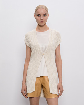 Brunello Cucinelli Бежевый кардиган с леном с пайетками M9X336416y