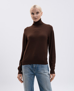 Saint Laurent Коричневий гольф з вовни, шовку та кашеміру 840802YAPK2