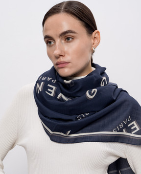 Givenchy Синій шарф з вовни та шовку в принт логотипа 710009355002