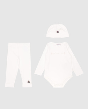 Moncler ENFANT Дитячий білий набір з боді, штанів та шапки K19518P000018392E