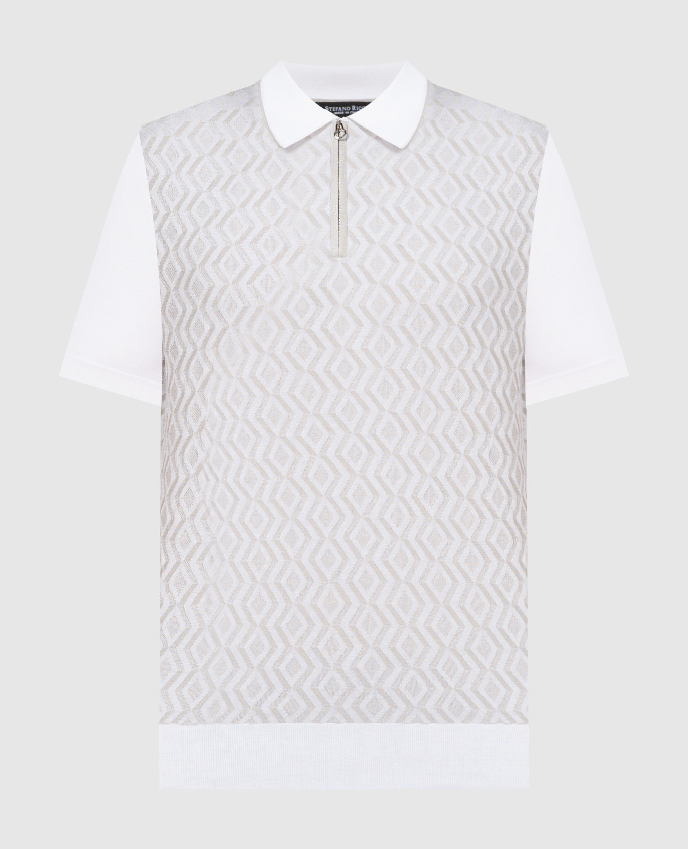 White polo shirt with patterned silk
