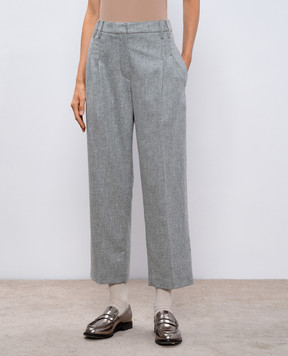 Brunello Cucinelli Серые брюки из шерсти и кашемира с патчем MD588P8757