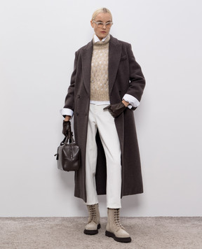 Brunello Cucinelli Коричневе двобортне пальто з вовни і кашеміру MD5329893