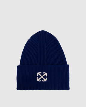 Off-White Синя шапка з вовни з нашивкою логотипа Arrow OMLC030F24KNI001
