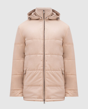 Cashmere&Whiskey Бежевая стеганная куртка с гравировкой монограммы логотипа CWSS24004
