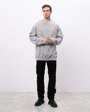 Ann Demeulemeester Серый свитшот с брендовыми лентами B0012489FA186
