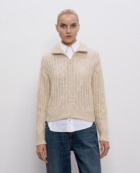 Brunello Cucinelli Бежевий ажурний кардиган з вовною та кашеміром MGN364316P