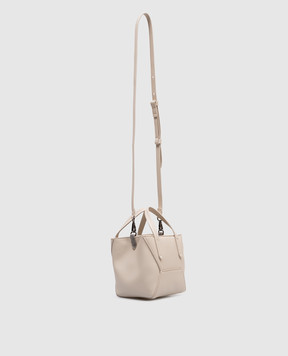 Brunello Cucinelli Бежевая кожаная сумка-мини Duo с логотипом MBHED2675