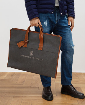 Brunello Cucinelli Серый кофр с кожаными вставками MWN4ZU390