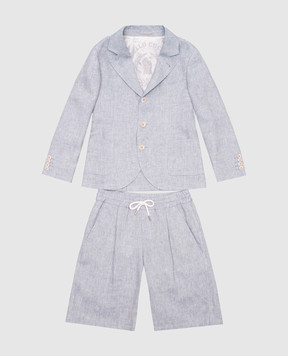 Brunello Cucinelli Дитячий блакитний костюм з льону BB430A136A