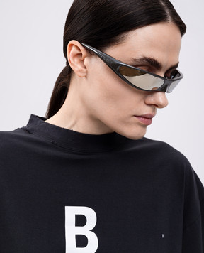 Balenciaga Сірі сонцезахисні окуляри Blade Rectangle з дзеркальним ефектом 812599T0007