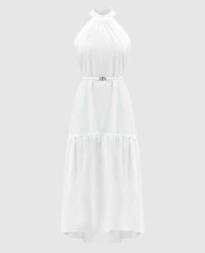 Twinset Белое платье миди с кружевом 241TT2061