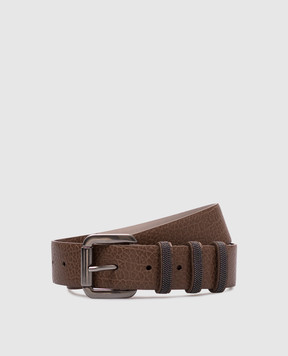 Brunello Cucinelli Коричневий шкіряний ремінь з ланцюжком моніль M0JUMC33UP