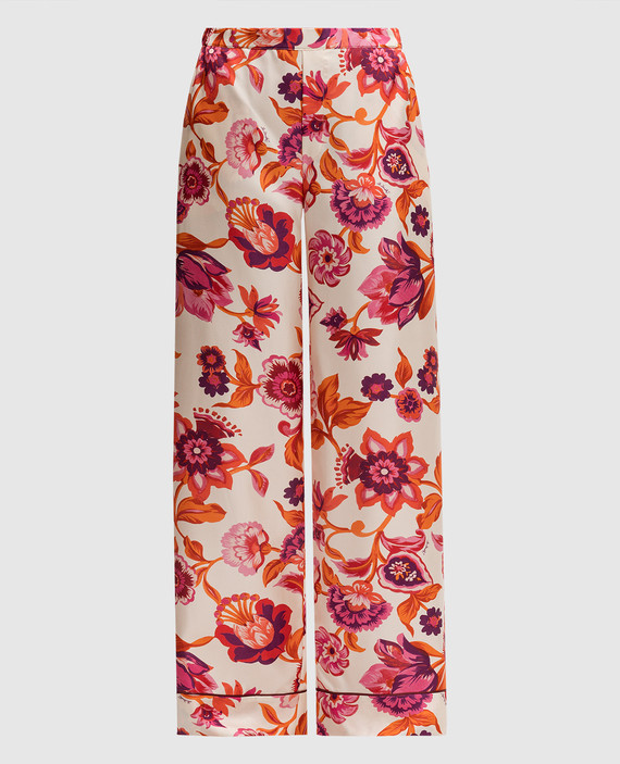Beige Hottie Cream floral print silk pants