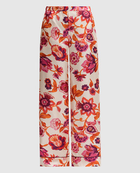 La DoubleJ Бежевые брюки Hottie Cream из шелка в цветочный принт. TRO0116SIL001HOT01