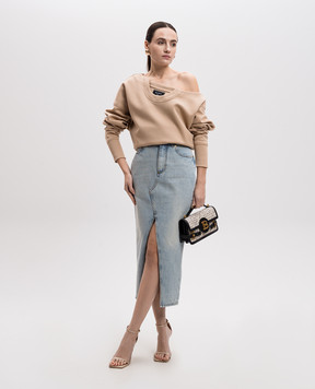 Balmain Голубая джинсовая юбка миди с фигурным вырезом EF1LD460DF23