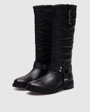 Twinset Черные кожаные сапоги Darcy с логотипом 242TST020