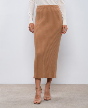 Allude Коричнева спідниця міді з кашеміру в рубчик 24511146