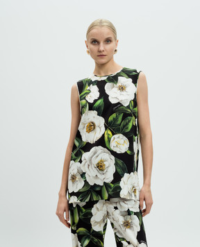 Dolce&Gabbana Черный топ из шелка в цветочный принт. F7AO3TFSA7F