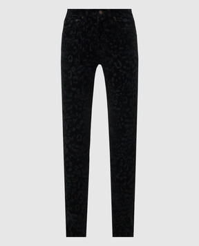 Saint Laurent Черные бархатные джинсы в анималистичный принт. 527379YA890