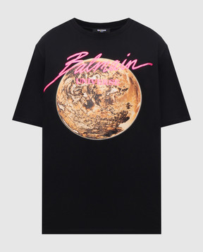 Balmain Черная футболка Universe с принтом EH0EG010GE78