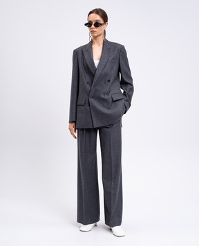 Maison Margiela MM6 Серый двубортный жакет из шерсти с нашивкой эмблемы S52BN0144M35466