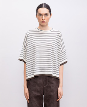 Brunello Cucinelli Белая футболка из шерсти и кашемира в полоску M14809610