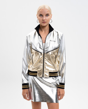 Palm Angels Срібляста куртка з ефектом металік з логотипом PMJA046F25FAB001