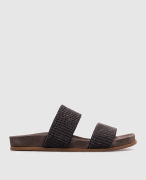 Brunello Cucinelli Сірі шльопанці з ланцюжком моніль MZ45C2880