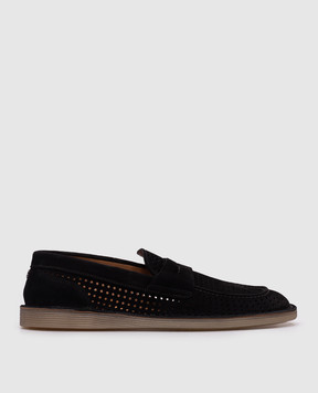 Dolce&Gabbana Черные замшевые лоферы с перфорацией A50651A9T59