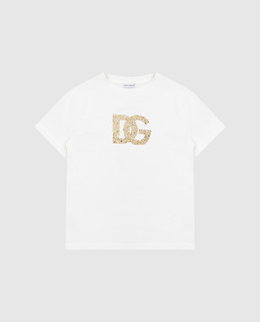 Dolce&Gabbana Дитяча біла футболка з кристалами L5JTOXG7O0X812+