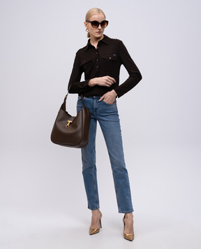 Tom Ford Коричнева сорочка з вовною з нашивкою логотипа TSJ586JEX142