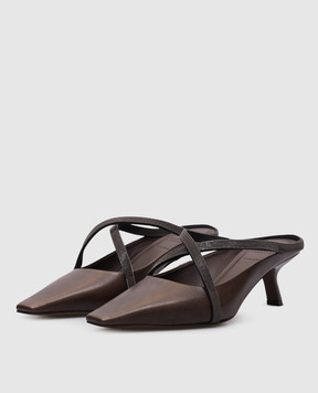 Brunello Cucinelli Коричневые кожаные мюли с цепочкой мониль MZSLC2967