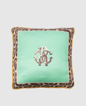 Roberto Cavalli Зеленая декоративная подушка с монограммой принт в анималистичный принт. H0100000018С039