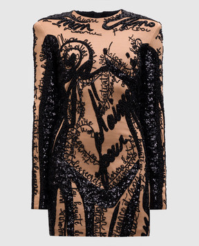 Balmain Бежева сукня міні у вишивку EF1R9268PC72