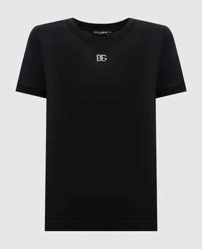 Dolce&Gabbana Чорна футболка з логотипом DG з кристалами F8N08ZG7B3U