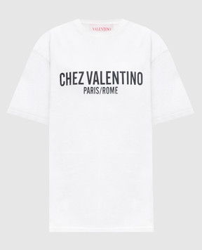 Valentino Белая футболка с принтом надписи CHEZ VALENTINO 6B3MG24Q95W