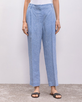 Brunello Cucinelli Голубые брюки из льна с люрексом MH547P8308
