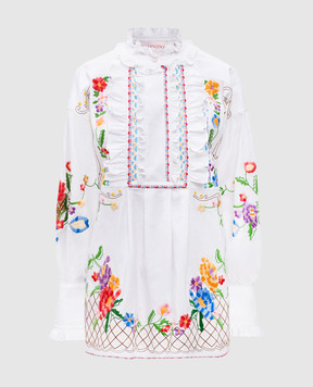 Valentino Белая удлиненная блуза с льном в вышивку 6B3AEAC690D