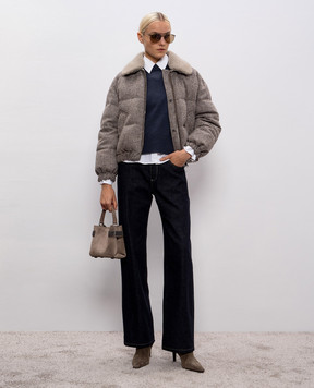Brunello Cucinelli Коричневая двухсторонняя пуховая куртка с шерстью с мехом MG5297744