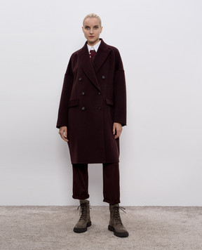 Brunello Cucinelli Бордове двобортне пальто з кашеміру MD5039677P