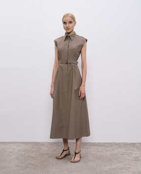 Brunello Cucinelli Коричнева сукня-сорочка з поясом ML140A5286