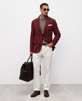 Brunello Cucinelli Бордовий піджак з шовку, вовни та кашеміру в смужку MA4787BWD