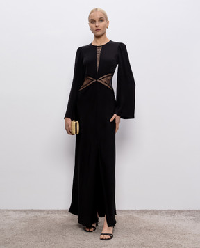 Twinset Черное платье макси с кружевом 251TT2111