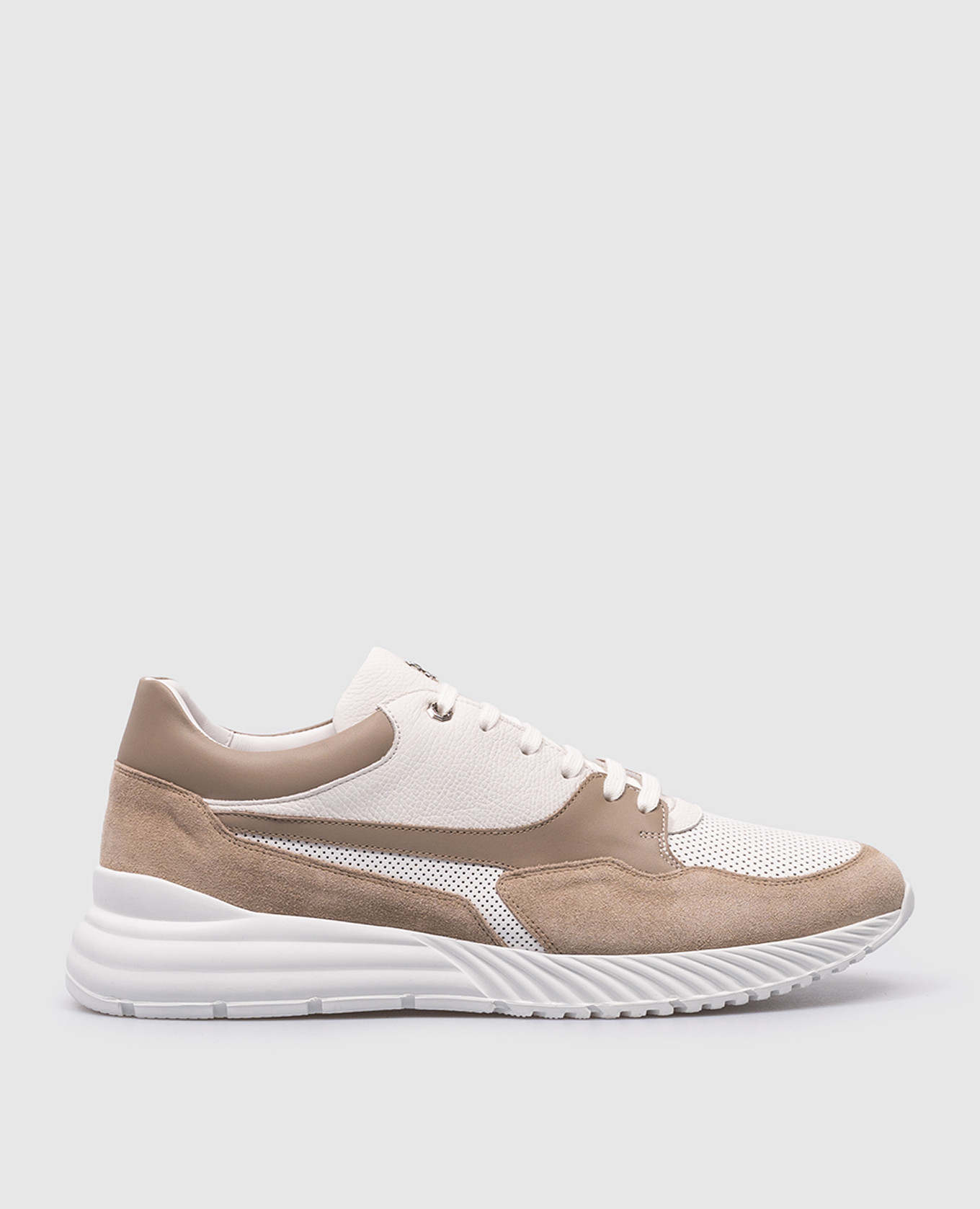 Beige leather sneakers with logo monogram